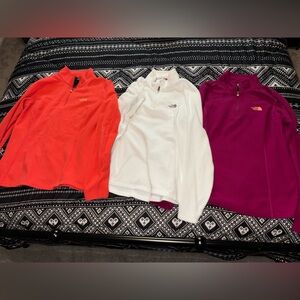 North Face pullover Trio - coral, White, and Purple